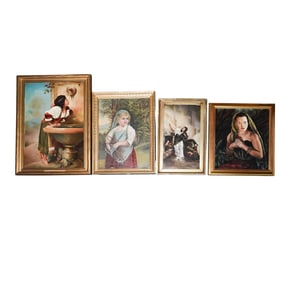 (4pc) Antique Oil On Canvas Portrait Paintings