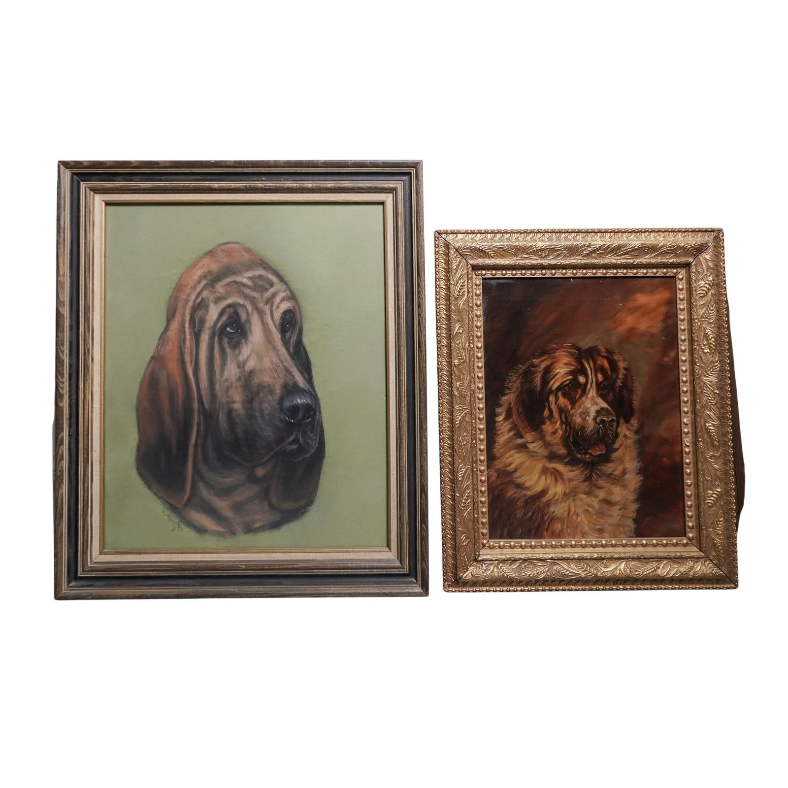 (2 Pc) St. Bernard & Bloodhound Canine Portraits (1 of 5)