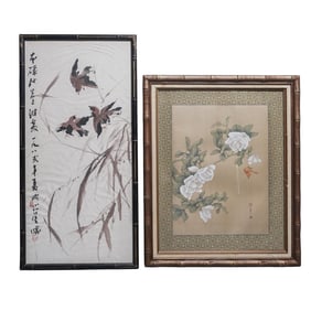 (2pc) Chinese Vintage Mixed Media Paintings
