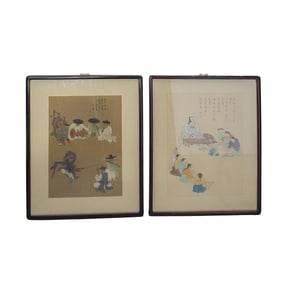 (2 pcs) Manner of Kim Hong-do (Korean, 1745-1806) Watercolor Prints on Paper