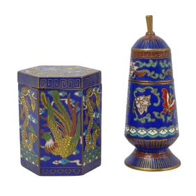 (2 pc) Lot of Vintage Chinese Cloisonné Box and Match Case Holder