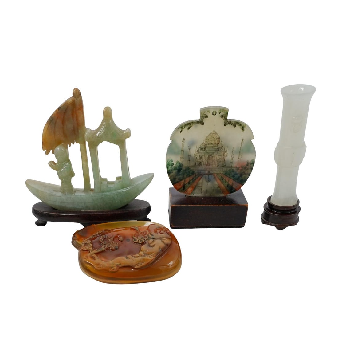 (4pc) Agate & Jade Carvings And Hand Painted Stone Grouping (1 of 3)