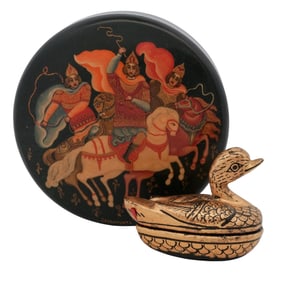 (2 Pc) Vintage Russian Lacquered Boxes