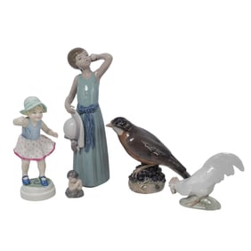 (5pc) Vintage Porcelain Figures (Royal Copenhagen, Lladro, Royal Worcester)
