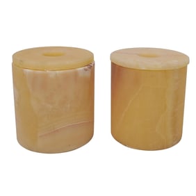 Vintage Pair of Onyx Lidded Candle Holders