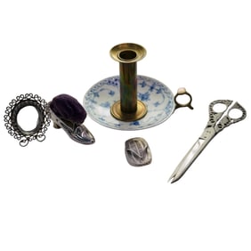 (5 pcs) Vintage Sterling, Brass, Porcelain, and Metal Housewares