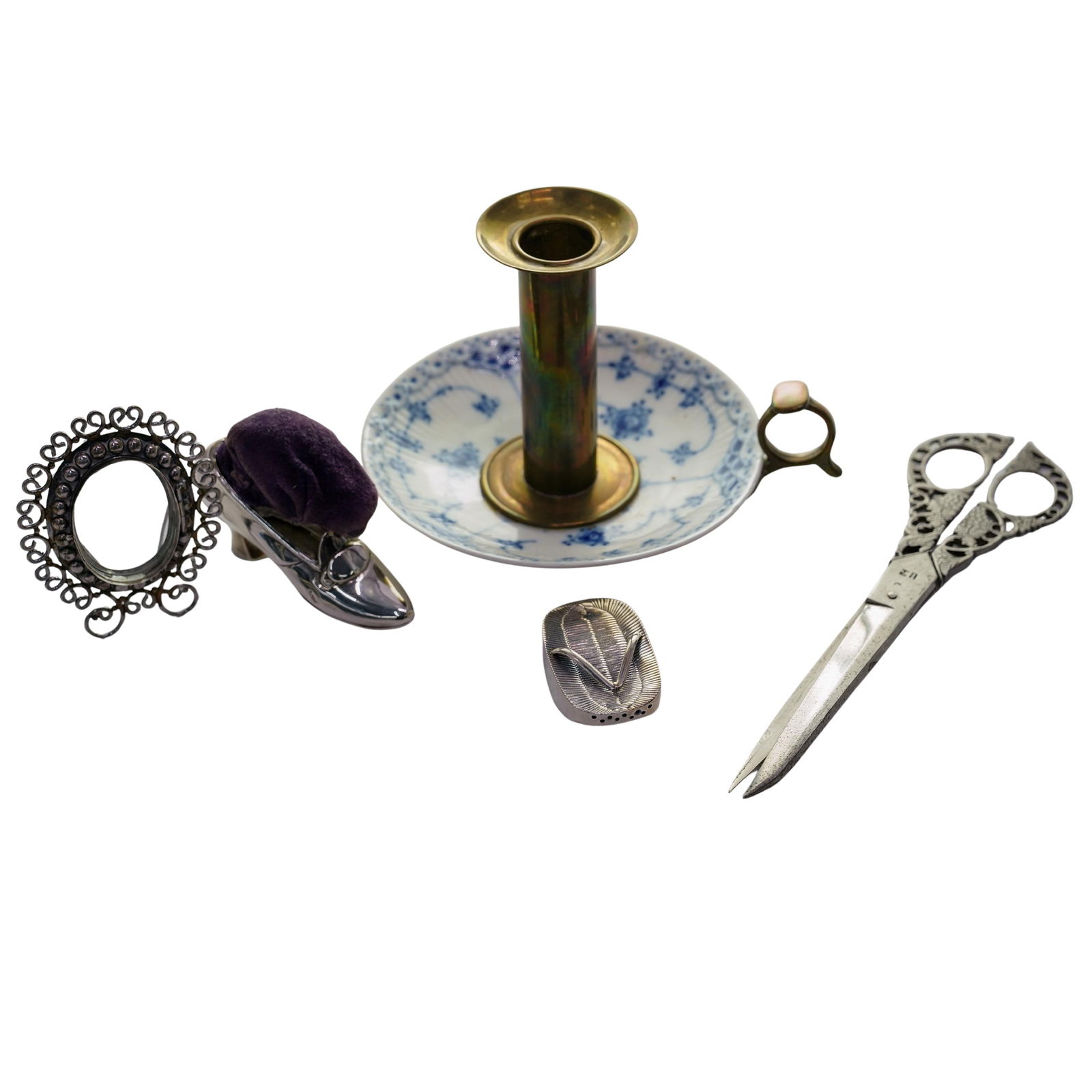 (5 pcs) Vintage Sterling, Brass, Porcelain, and Metal Housewares (1 of 3)