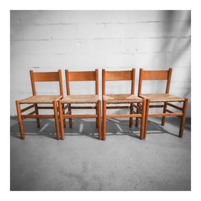 (4 pcs) Johan Van Heulen (Dutch, 20th cent.) for Ad Vorm Straw and Rosewood Chairs