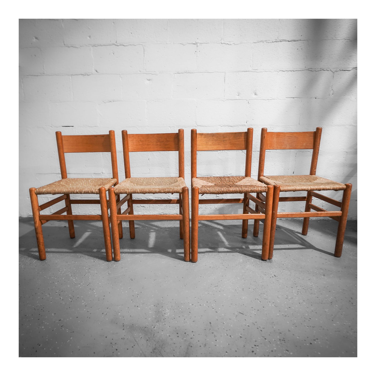 (4 pcs) Johan Van Heulen (Dutch, 20th cent.) for Ad Vorm Straw and Rosewood Chairs (1 of 9)