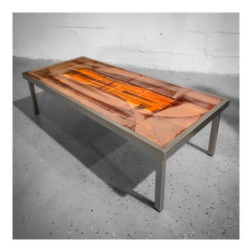 Signed Jacques Lignier (French, 1924-2010) Enameled Ceramic, Chrome Coffee Table