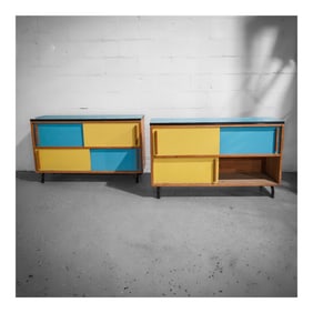 Pair of MCM Yellow and Blue Formica Sideboards