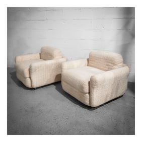 Pair of Busnelli Italian Modernist Boucle Armchairs