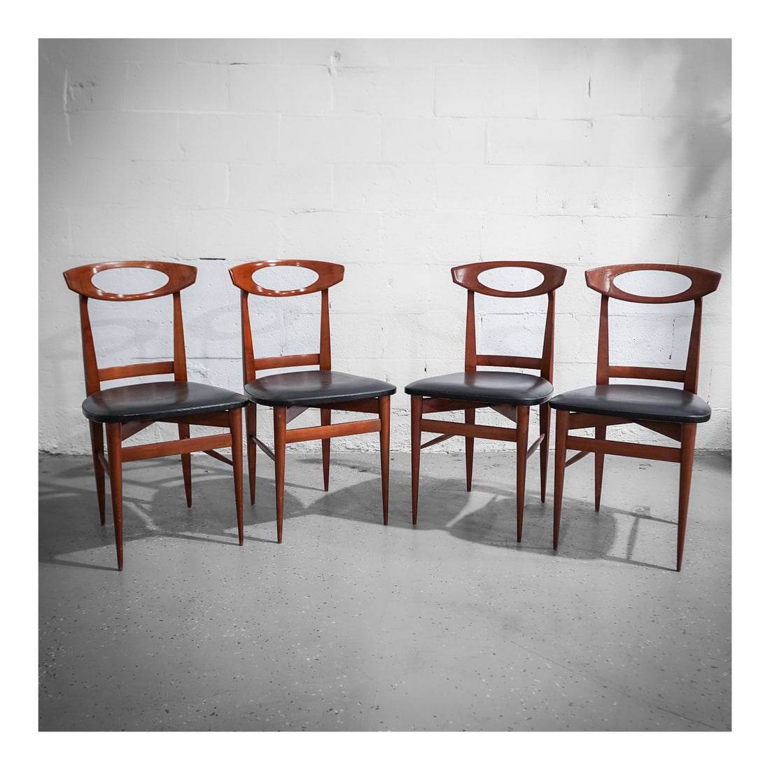 (4 pcs) Style of Roger Landault Scandinavian Openwork Teak and Vinyl Chairs (1 of 4)