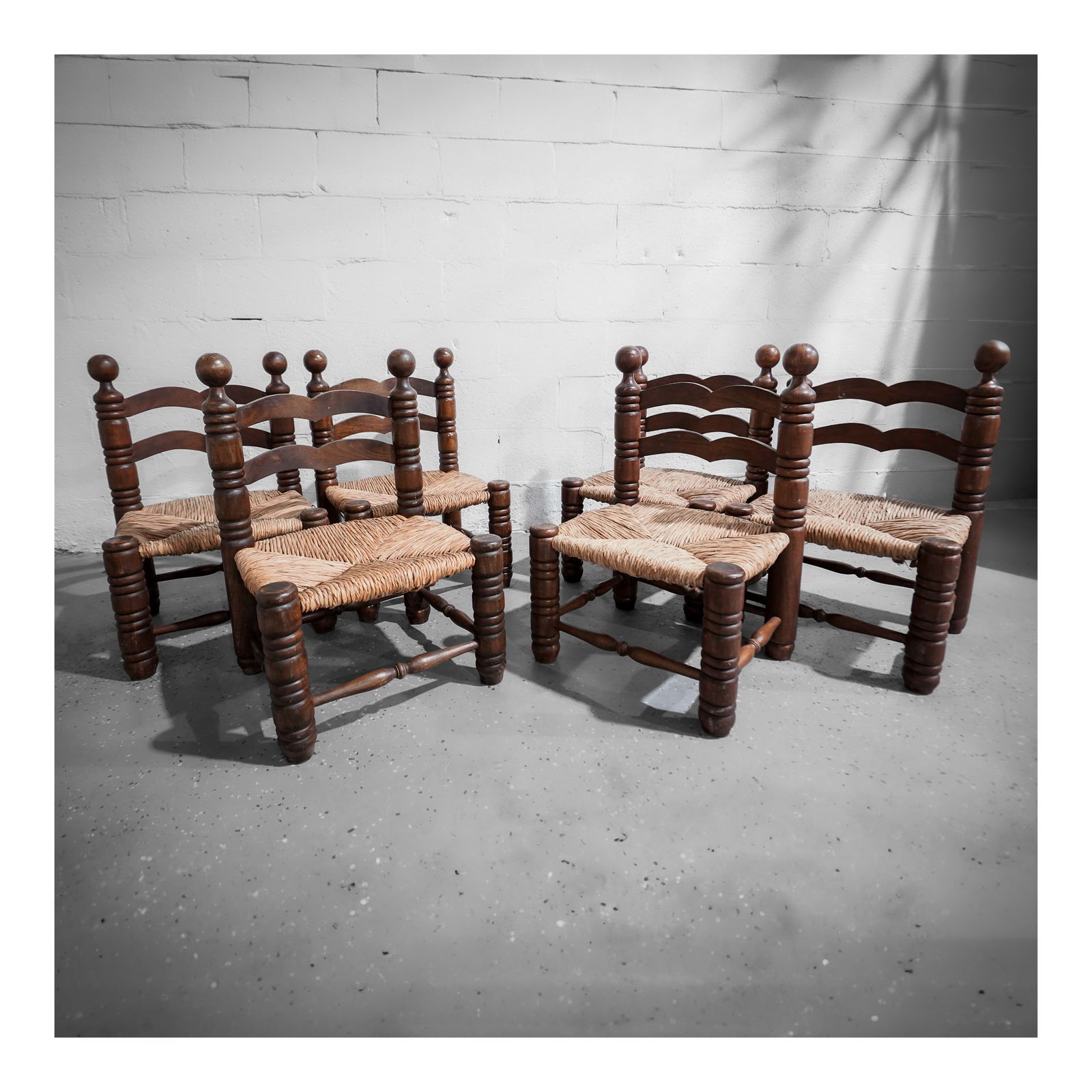 (6 pcs) Charles Dudouyt (French, 1885-1946) "Fireplace" Woven Grass and Wood Chairs (1 of 7)