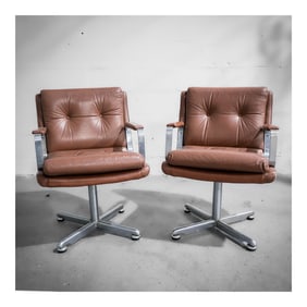 Pair of Raphael Raffel (French, 20th century) Leather and Stainless Steel Desk Chairs