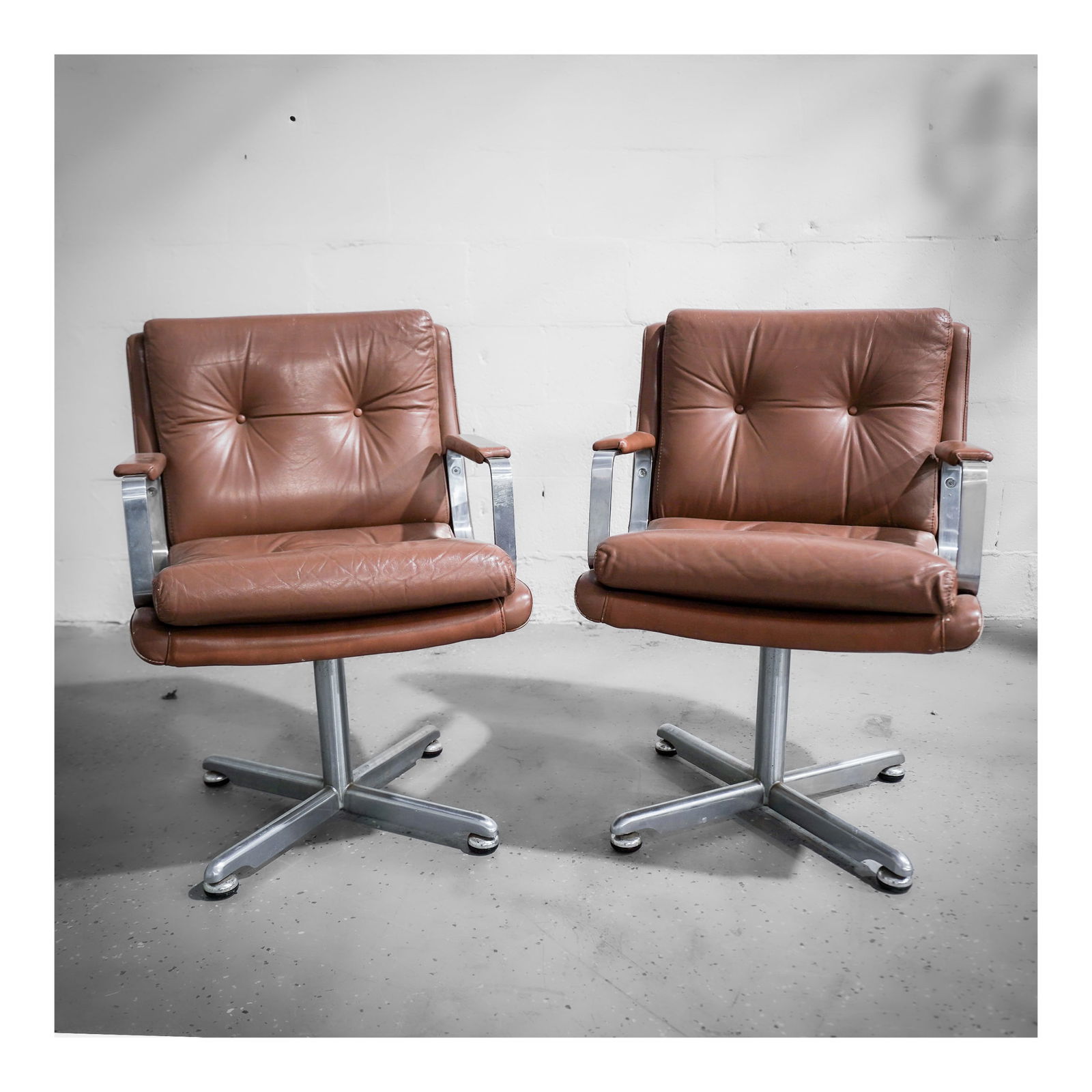 Pair of Raphael Raffel (French, 20th century) Leather and Stainless Steel Desk Chairs (1 of 8)