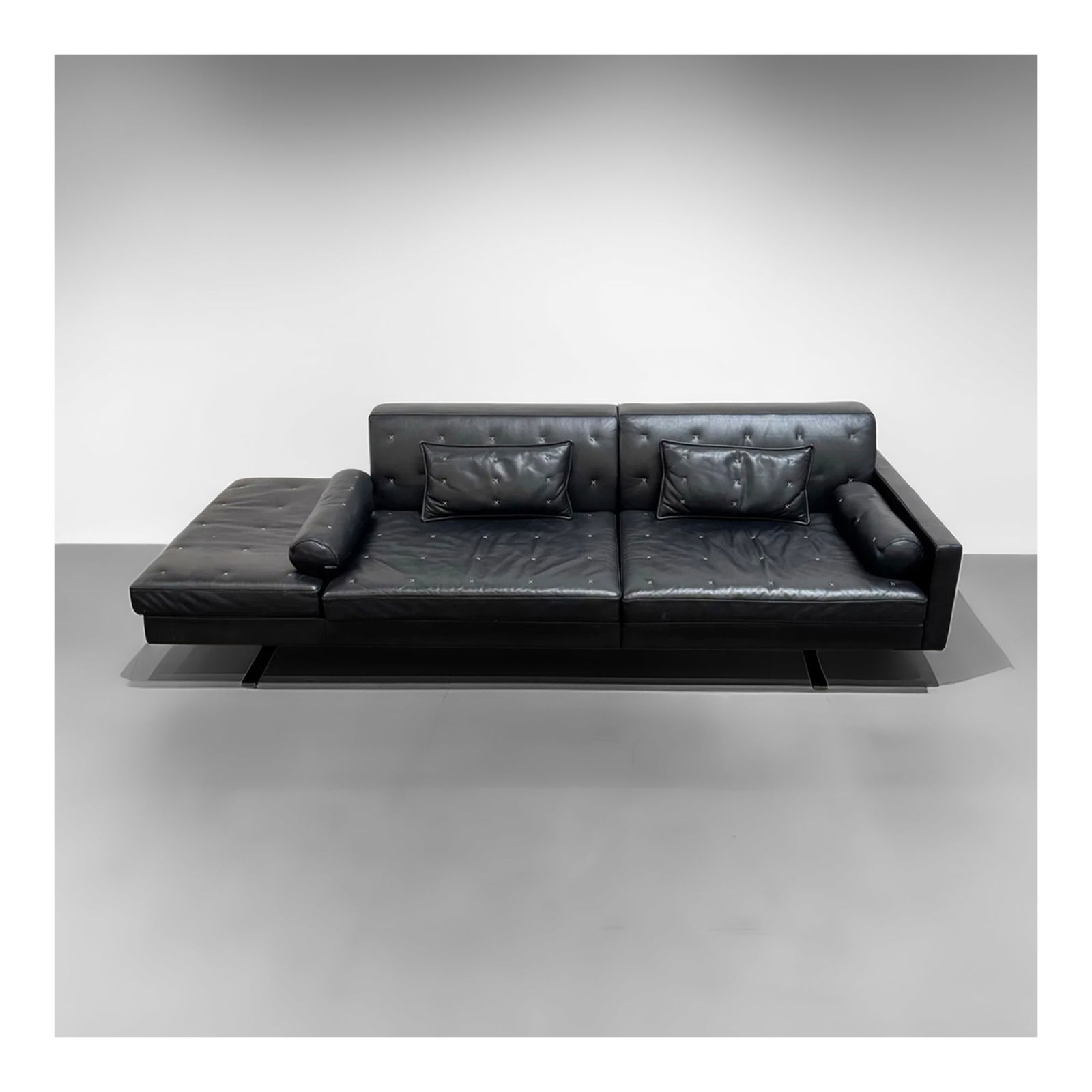 Jean-Marie Massaud Leather 'Kennedee' Sofa by Poltrona Frau: Jean-Marie Massaud Leather 'Kennedee' Sofa by Poltrona Frau2000s, European'Kennedee' sofa produced by Poltrona Frau in black leather fabric with signature X motif stitchings.Height: 36.5" Width: 96" D