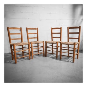 (4 pcs) Charlotte Perriand (French, 1903-1999) Woven Seat Wood Chairs