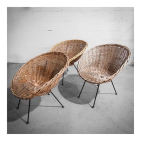 (3 pcs) Louis Sognot (French, 1892-1970) Rattan and Metal Armchairs