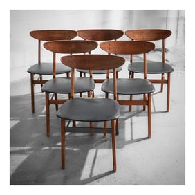 (6 pcs) Scandinavian Teakwood and Vinyl Dining Chairs