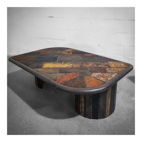 Signed Paul Kingma Brutalist Concrete Inlaid Coffee Table in Ceramic Legs