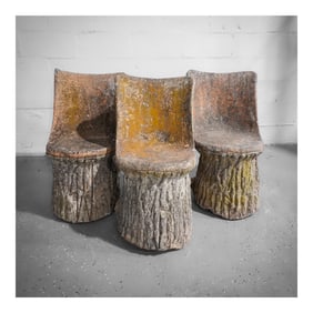 (3 pcs) Tree Trunk Wood Motif Concrete Garden Chairs