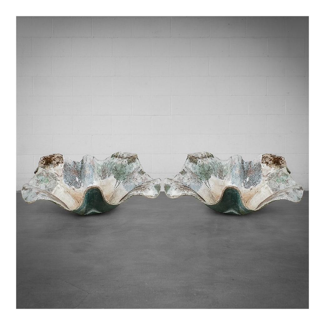 Pair of Willy Guhl (Swiss, 1915-2004) Large Concrete "Elephant Ear" Planters (1 of 4)