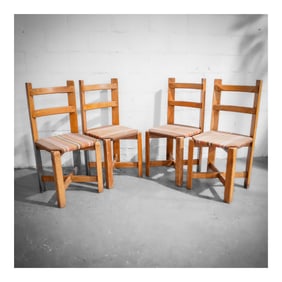 (4 pcs) Maison Regain Pine Dining Chairs w/ Woven Seats