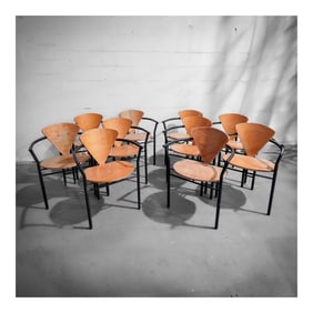 (10 pcs) Mid Century Triangle Wood and Metal Chairs