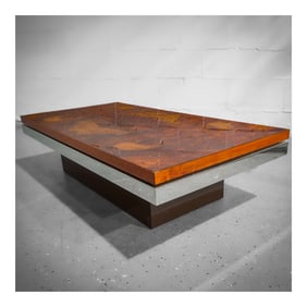 Italian Postmodern Geometric Mixed Veneer and Mirrored Chrome Table