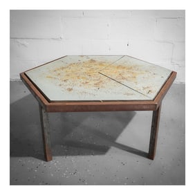 Signed MCM Hexagonal Marble Coffee Table w/ Metal Frame