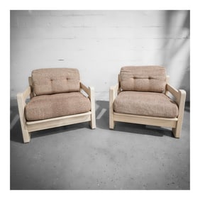 Pair of Maison Regain Lacquered Wood Tufted Tweed Armchairs