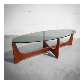 Hugues Poignant (French, 20th century) Smoked Glass and Wood Coffee Table