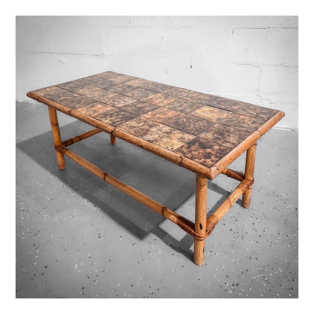 Vintage French Rattan & Glazed Ceramic Tiled Coffee Table (1 of 6)