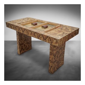 Manner of Karl Springer Mid-Century Backgammon Burl Game Table