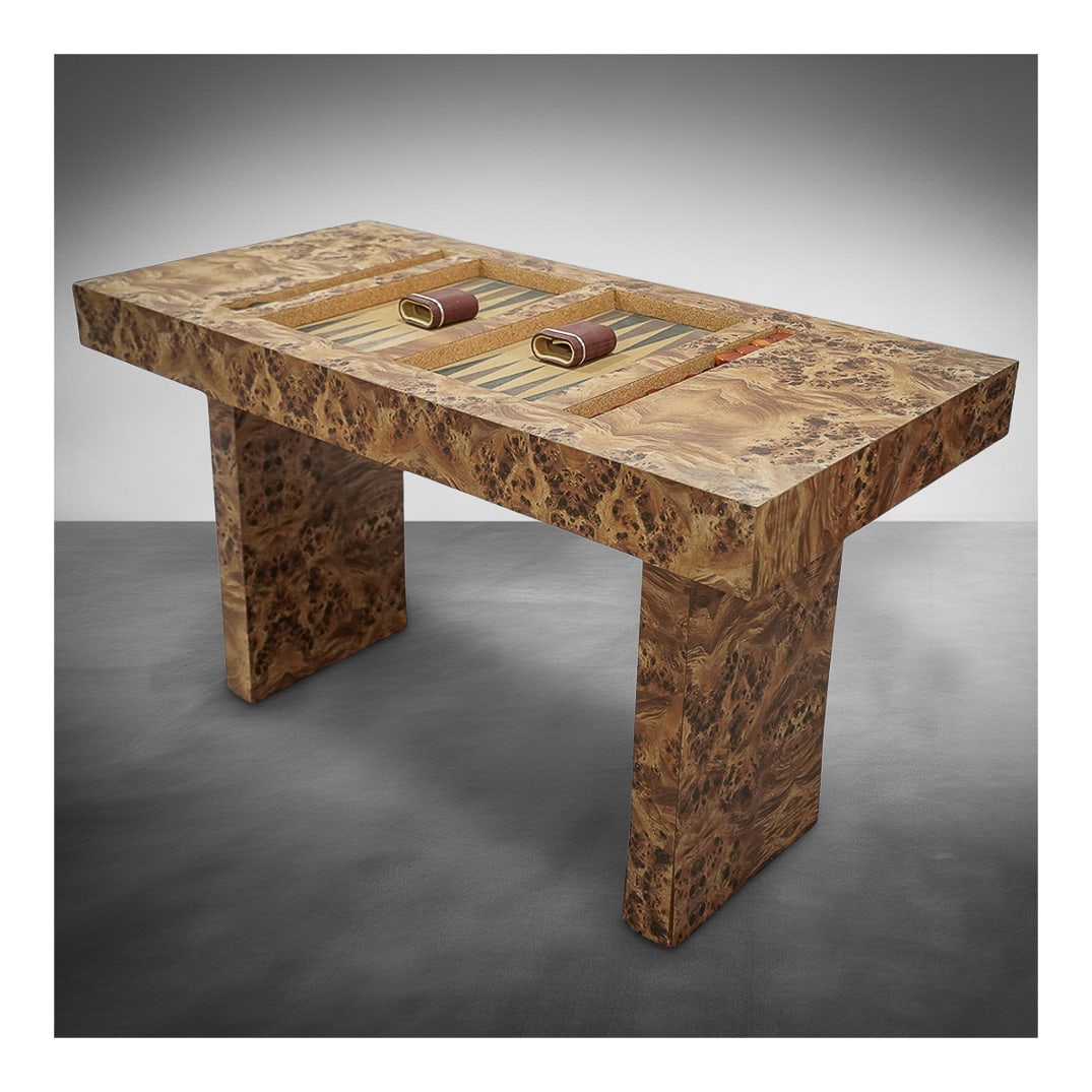Manner of Karl Springer Mid-Century Backgammon Burl Game Table (1 of 8)