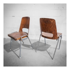 Pair of Baumann Industrial Wooden School Chairs