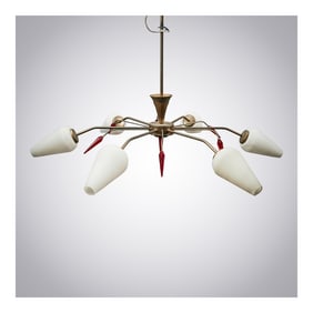 Maison Arlus 6-Arm Chandelier w/ Opaline Light Covers & Crystal Detail