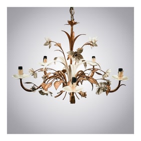 Vintage Italian Five-Arm Gilt Floral Chandelier