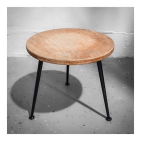 Vintage Wooden Stool with Metal Compact Feet