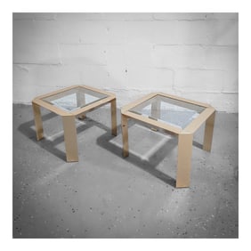 Pair of Belgo Chrome (Belgian, est. 1960s) Brass and Glass Side Tables