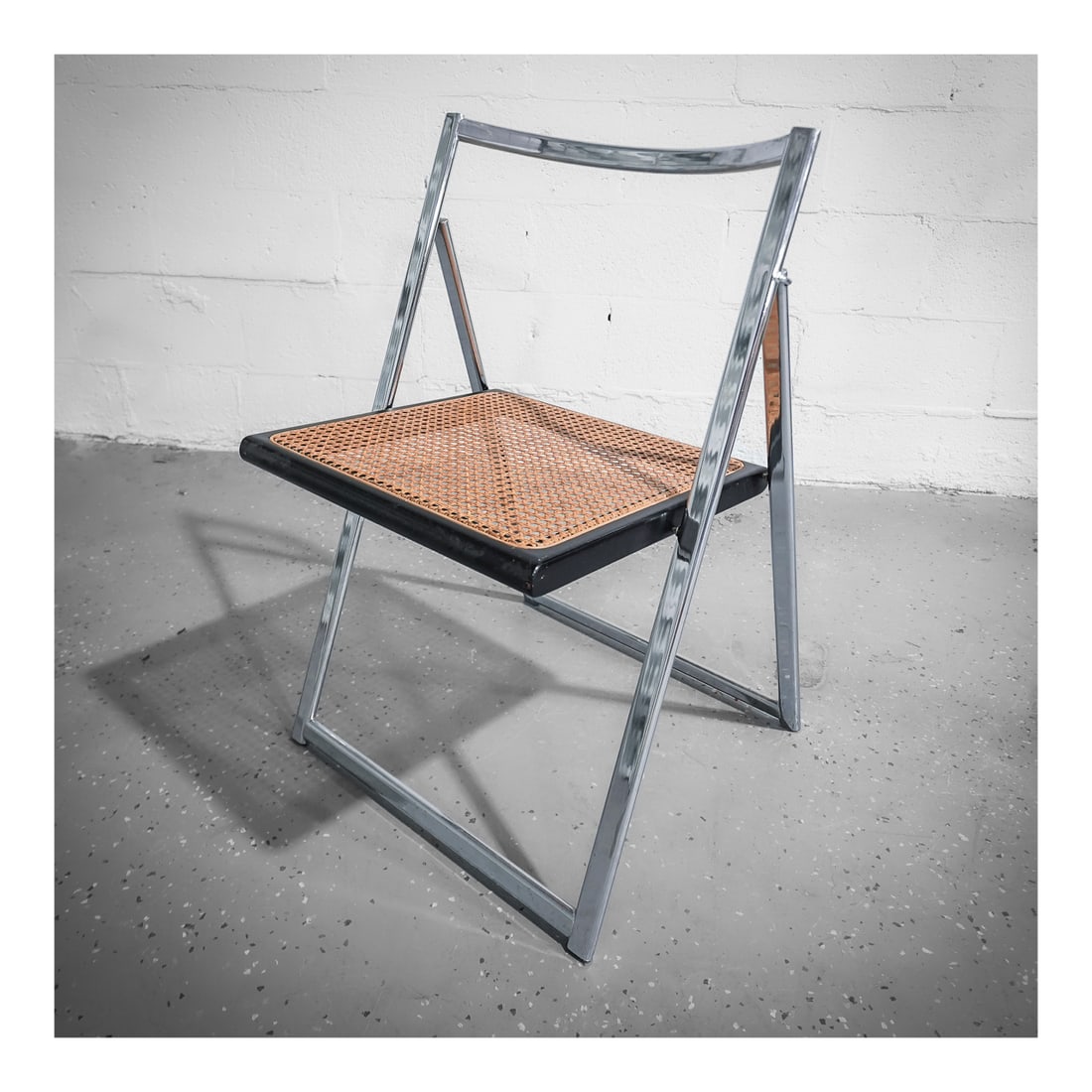 Italian Stainless Steel and Cane Folding Chair (1 of 6)