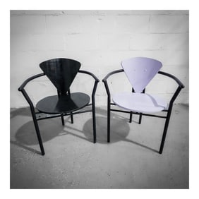 (2 pcs) Mid Century Triangular Wood and Metal Chairs