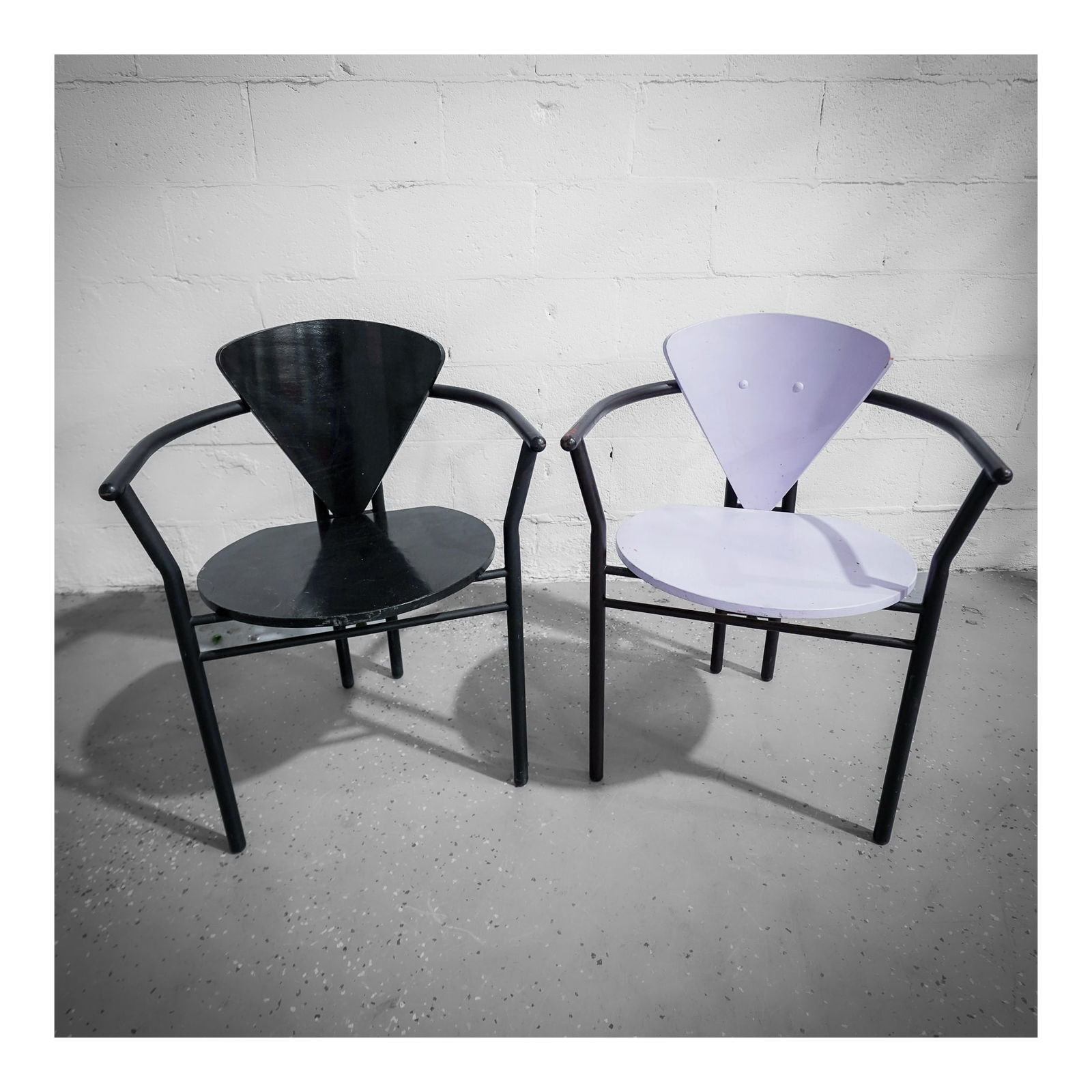 (2 pcs) Mid Century Triangular Wood and Metal Chairs (1 of 6)