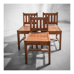 (3 pcs) French Brutalist Oak Chairs