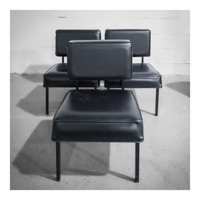 (3 pcs) MCM Pierre Guariche Black Leather Lounge Chairs