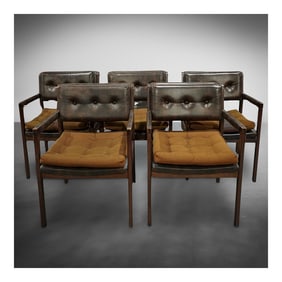 (5pc) Mid Century Tufted Tweed & Vinyl Armchairs