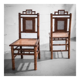 Pair of French Orientalist Bamboo and Cane Chairs