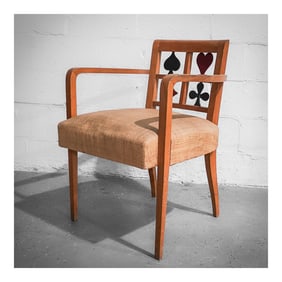 French Vintage Playing Cards Symbols Carved Wooden Chair