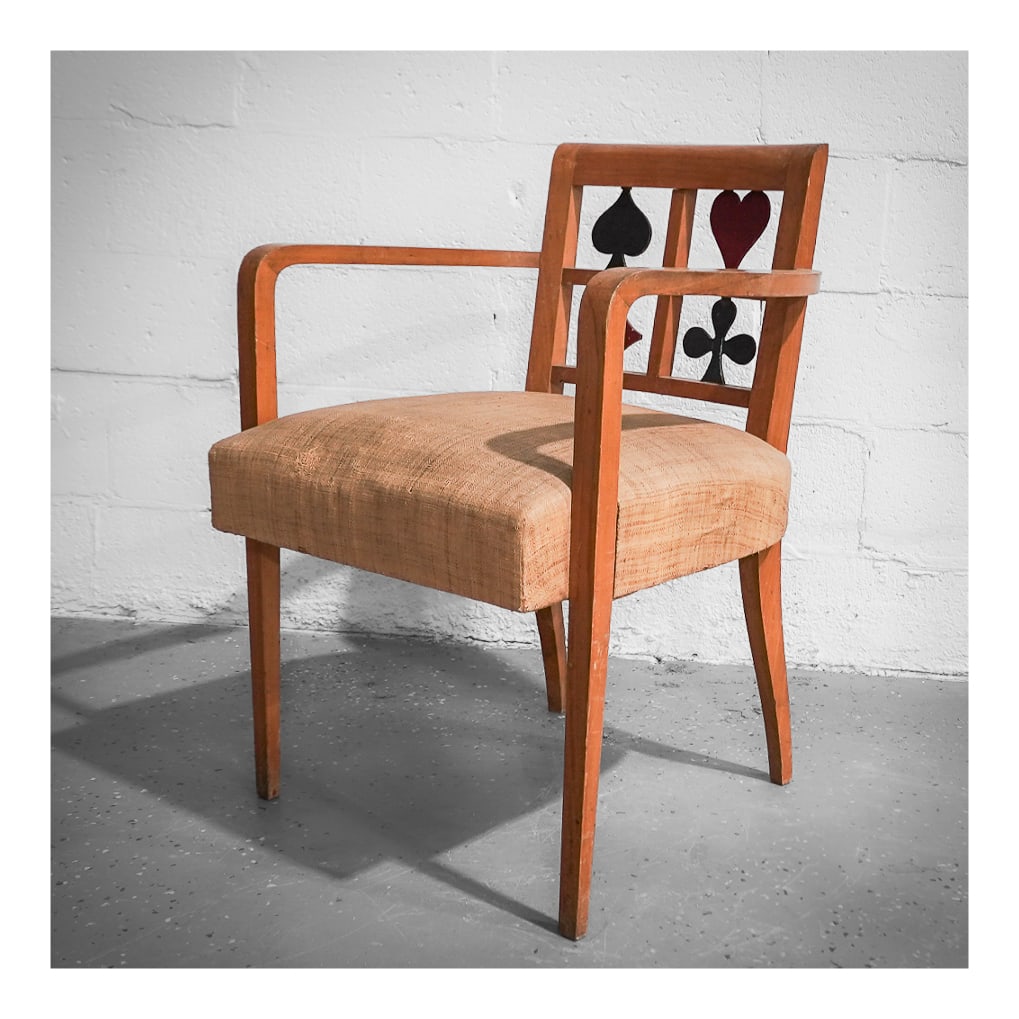 French Vintage Playing Cards Symbols Carved Wooden Chair (1 of 7)